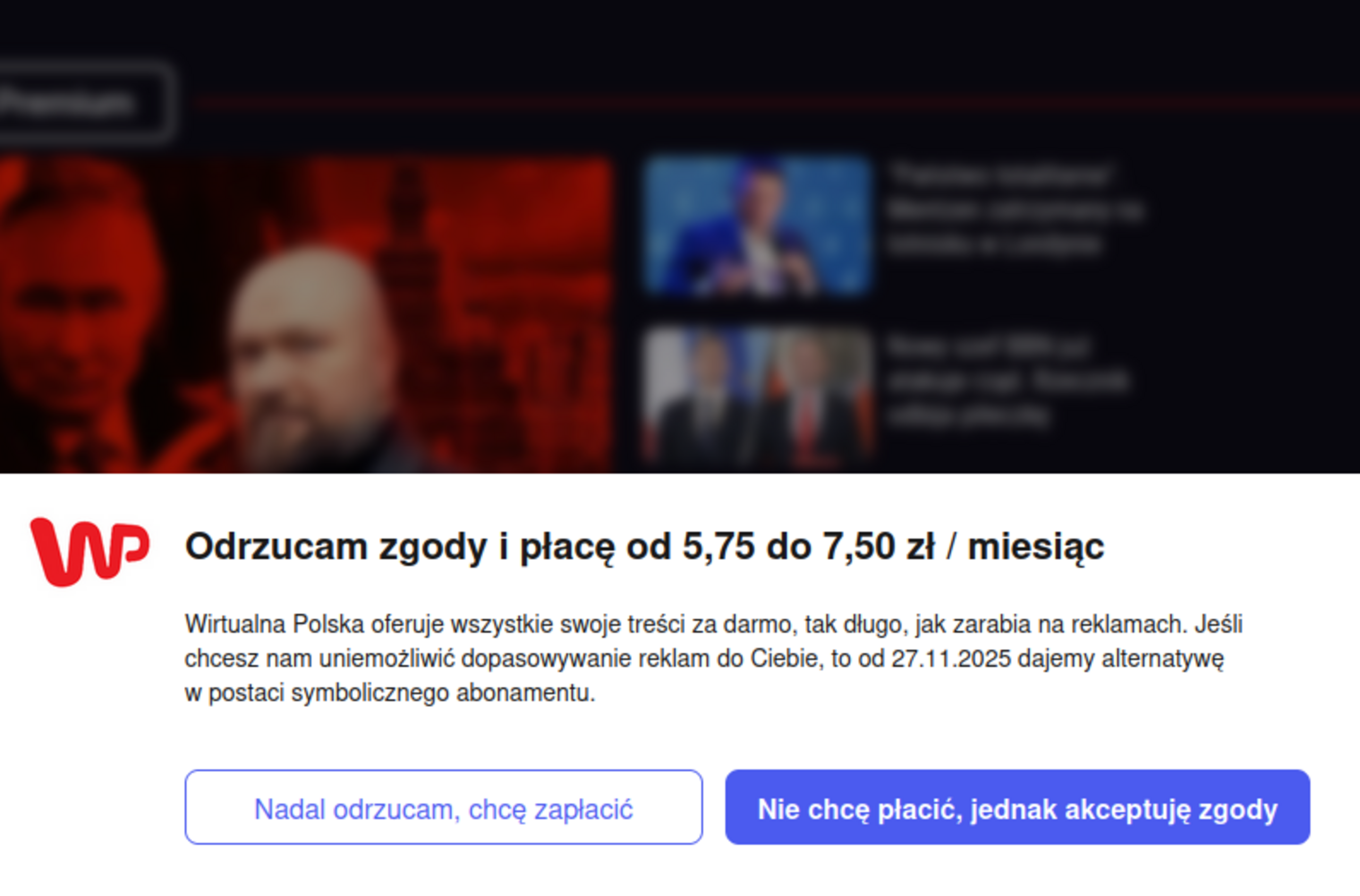 Wyskakujące okna w serwisie wp.pl